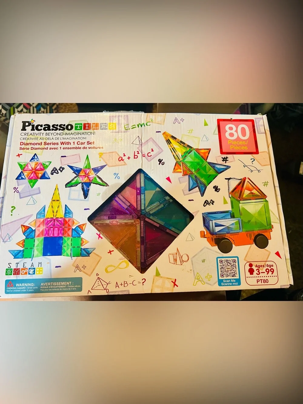 PicassoTiles Magnetic Building 80 piece set with car